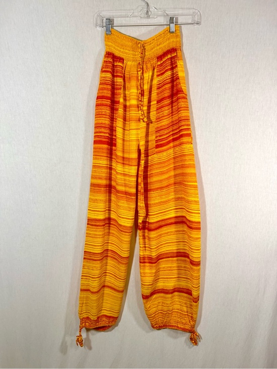 Pants - S/M boho Elastic Waist Yellow & Orange Striped pants. Harem, hippie, wide leg
